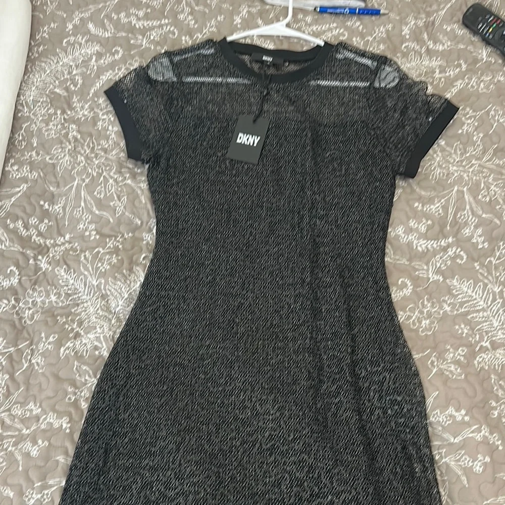 DKNY Black Sheath sequined Midi Dress Crew Neck Short Sleeve - Picture 2 of 5